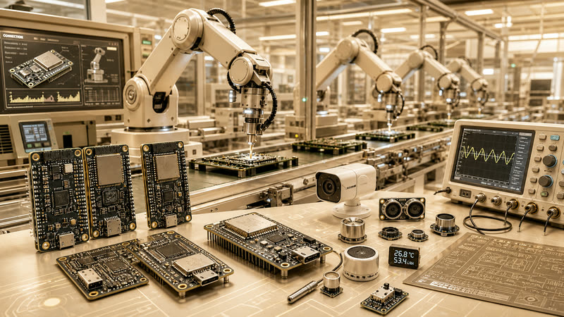 Order and make custom electronics and hardware devices for automation systems, sensors, cameras, firmware, and machine control